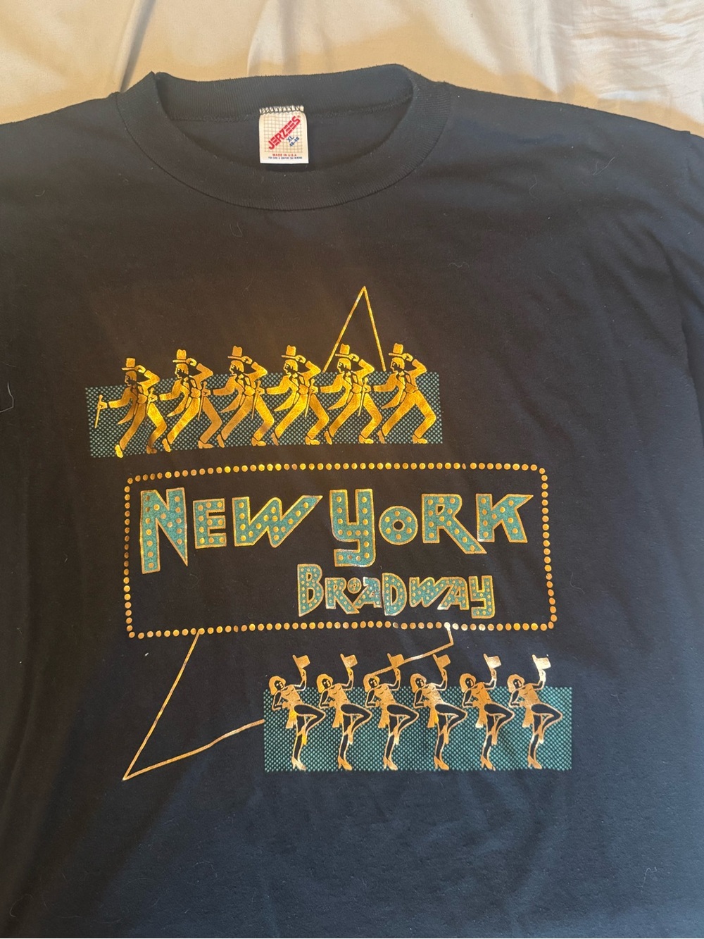 Vintage New York Broadway Graphic Tee - Black with Gold & Teal